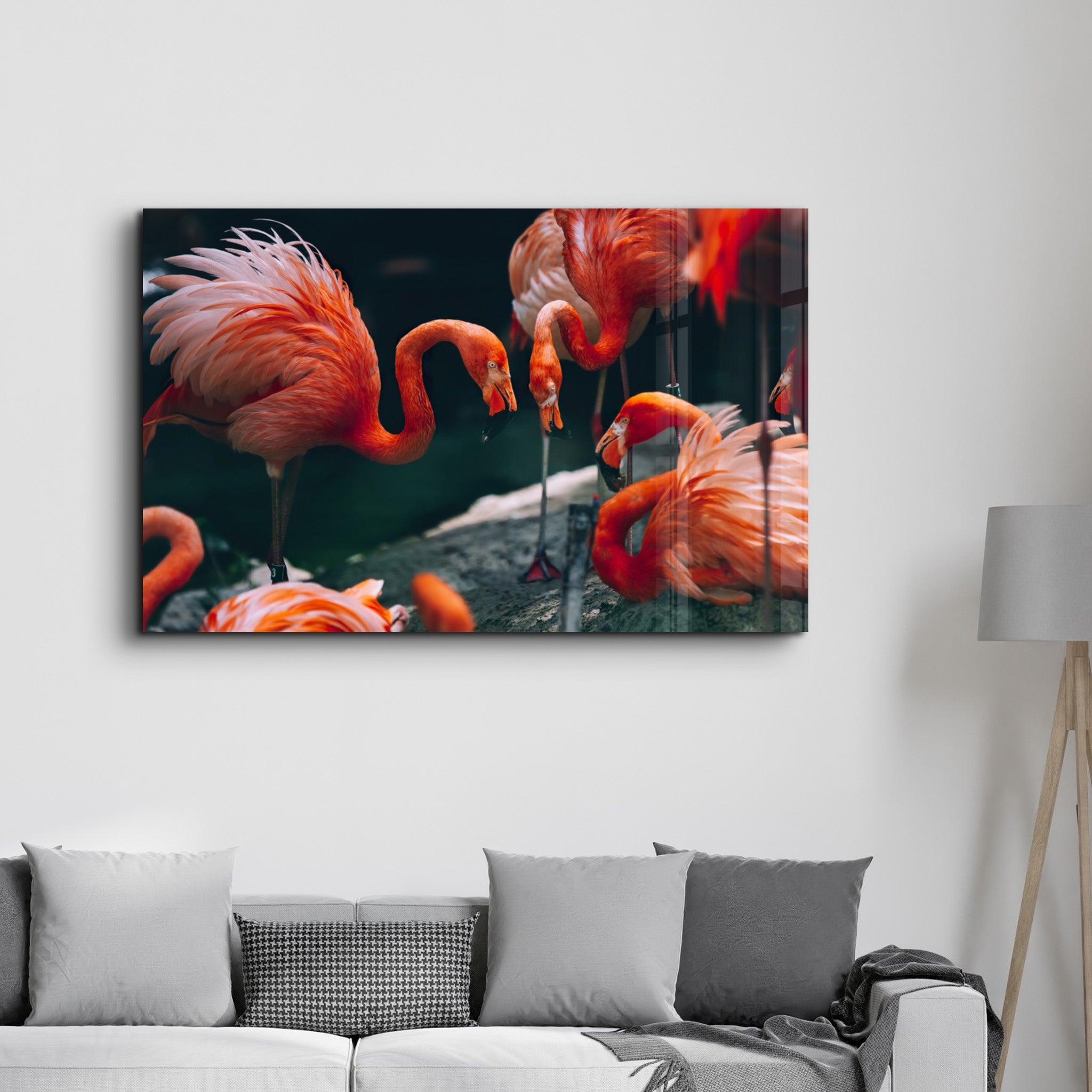 Orange Flamingos | Glass Wall Art - ArtDesigna Glass Printing Wall Art