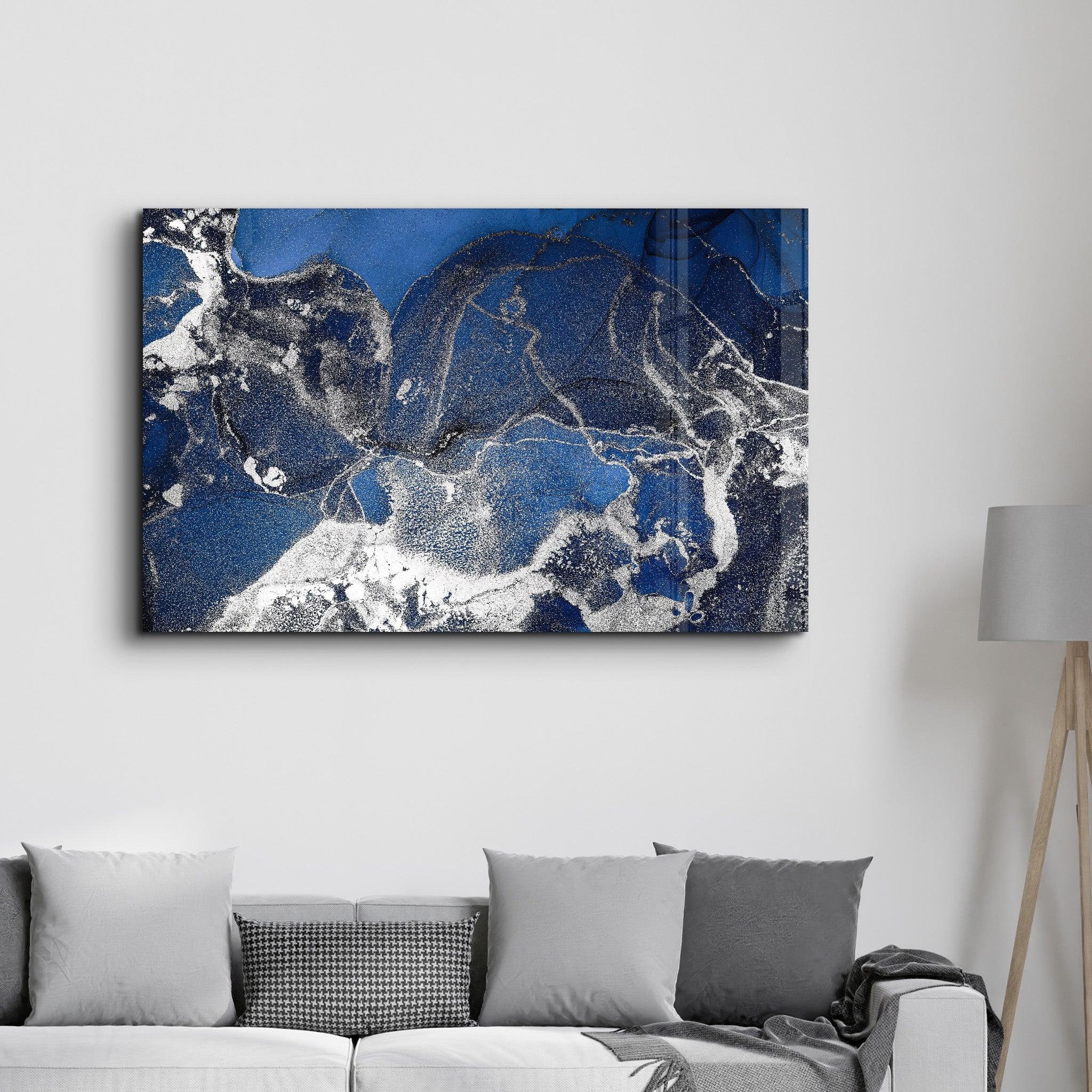 Dark Blue Wave Pattern V4 | Glass Wall Art - ArtDesigna Glass Printing Wall Art