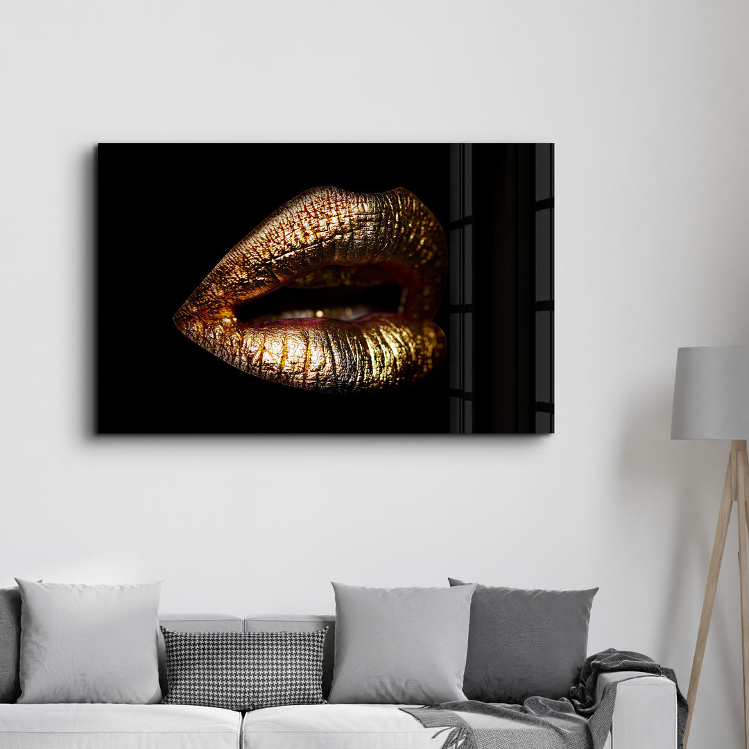 ・"Golden Lips"・Glass Wall Art - ArtDesigna Glass Printing Wall Art