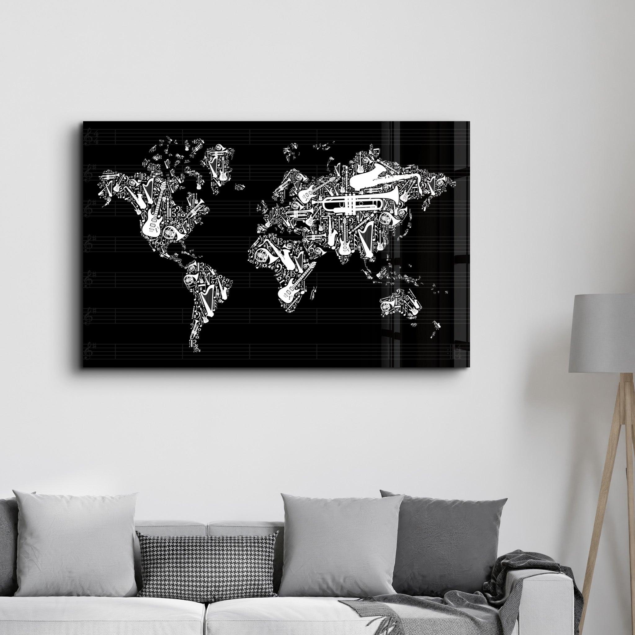 Music World Map | Glass Wall Art - ArtDesigna Glass Printing Wall Art