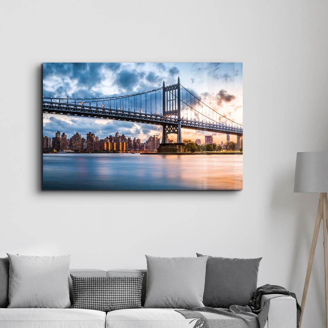 ・" Sunset With Brooklyn Bridge"・Glass Wall Art - ArtDesigna Glass Printing Wall Art