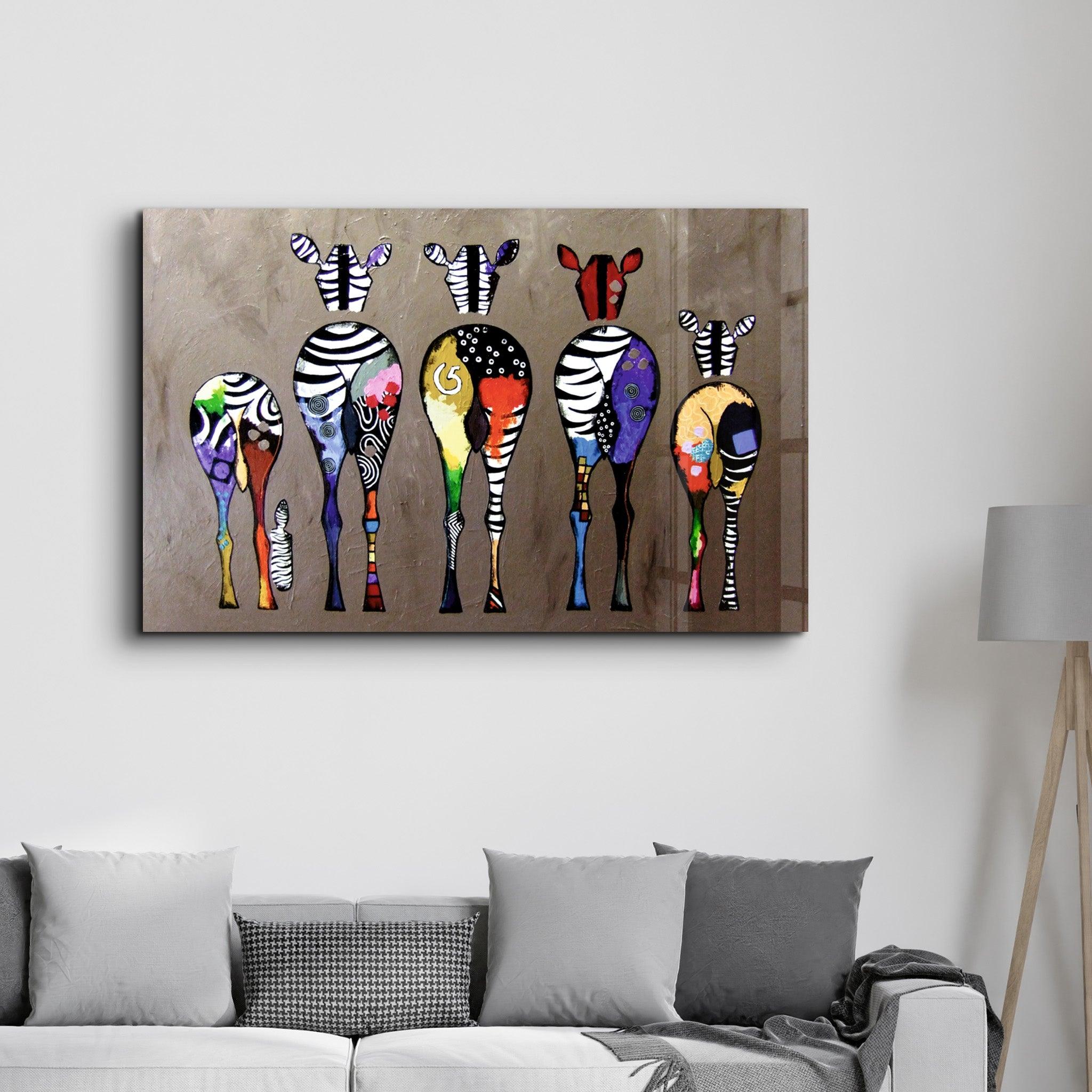 Colorful Zebra Family | Glass Wall Art - ArtDesigna Glass Printing Wall Art