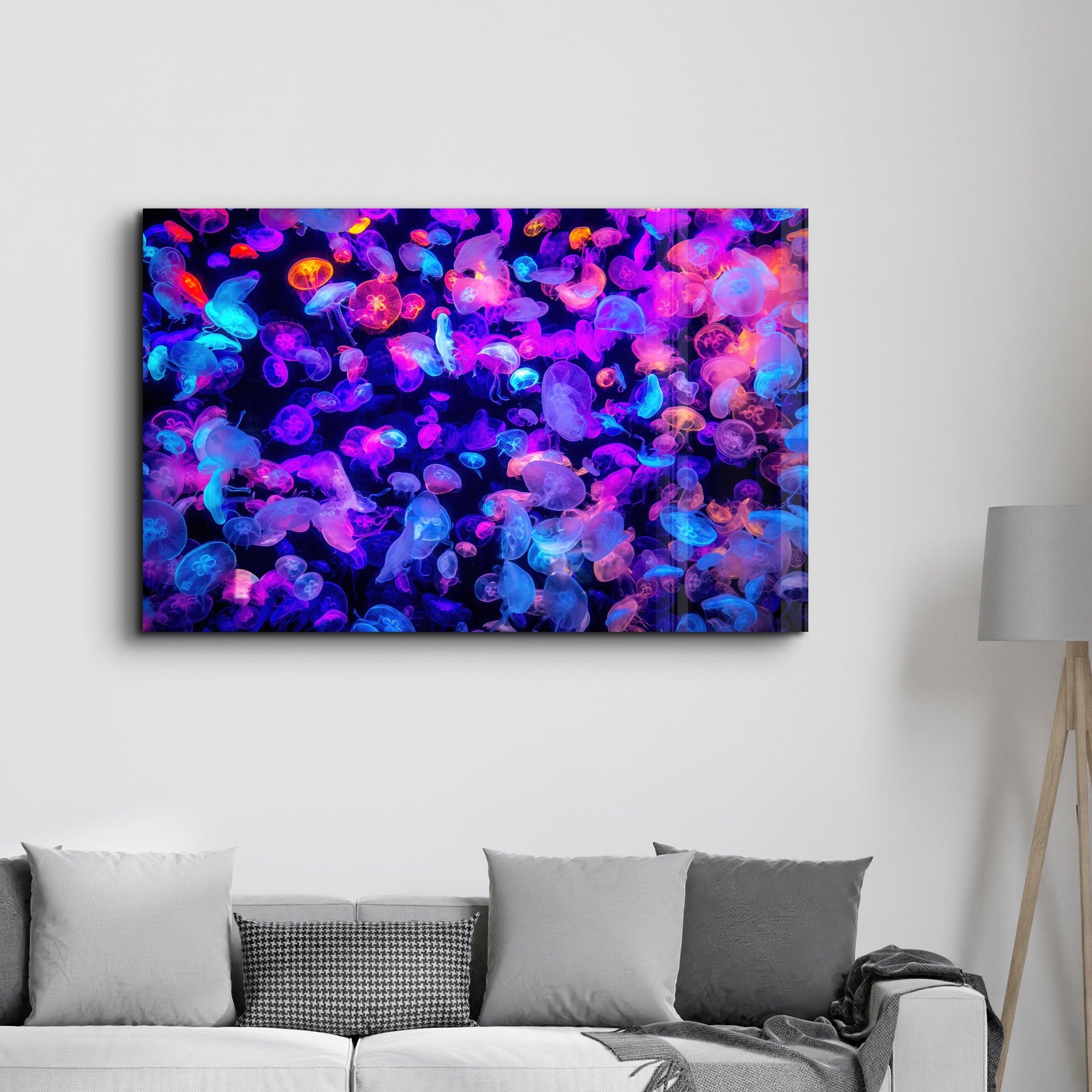 The Colorful Jellyfishes | Glass Wall Art - ArtDesigna Glass Printing Wall Art