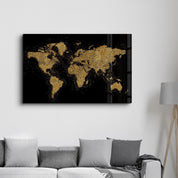 World Map In Golden | Glass Wall Art - ArtDesigna Glass Printing Wall Art