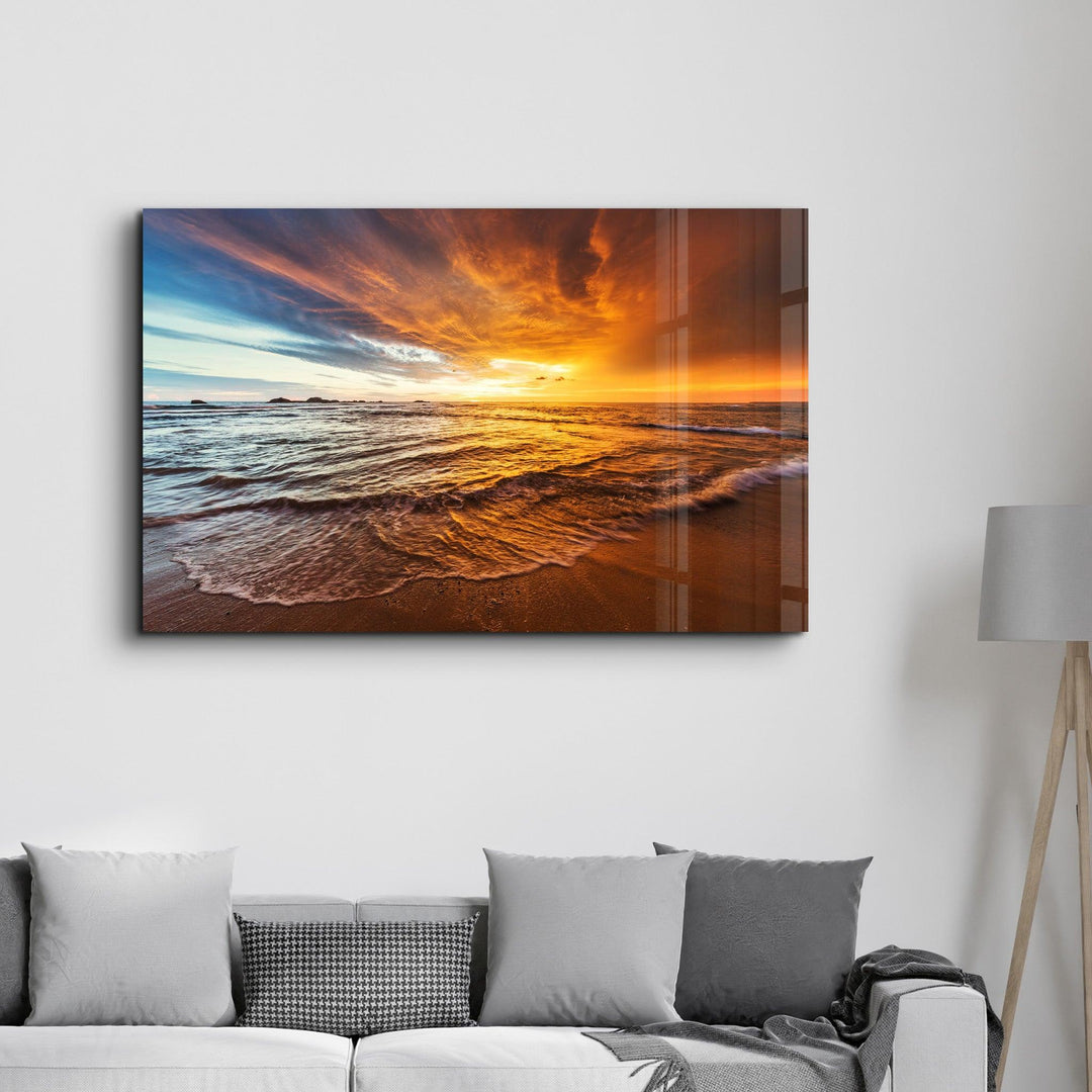 ・"Endless Ocean Wtih Sunset"・Glass Wall Art - ArtDesigna Glass Printing Wall Art