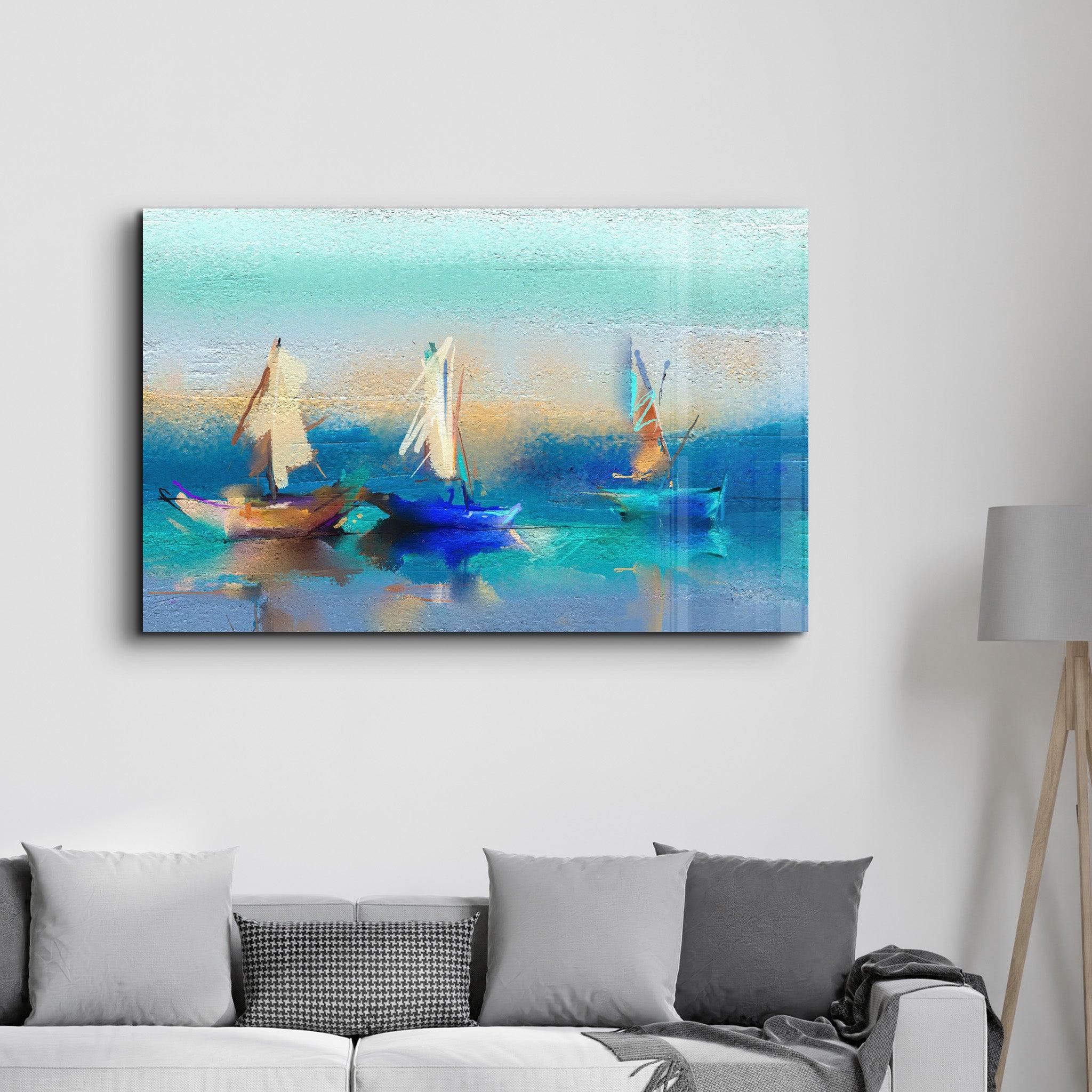 Boats Oil Painting | Glass Wall Art - ArtDesigna Glass Printing Wall Art