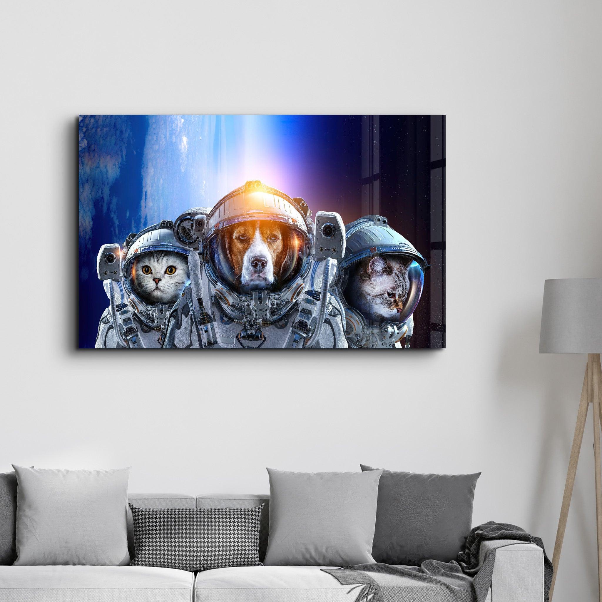 Dog&Cat With Space Suits | Glass Wall Art - ArtDesigna Glass Printing Wall Art