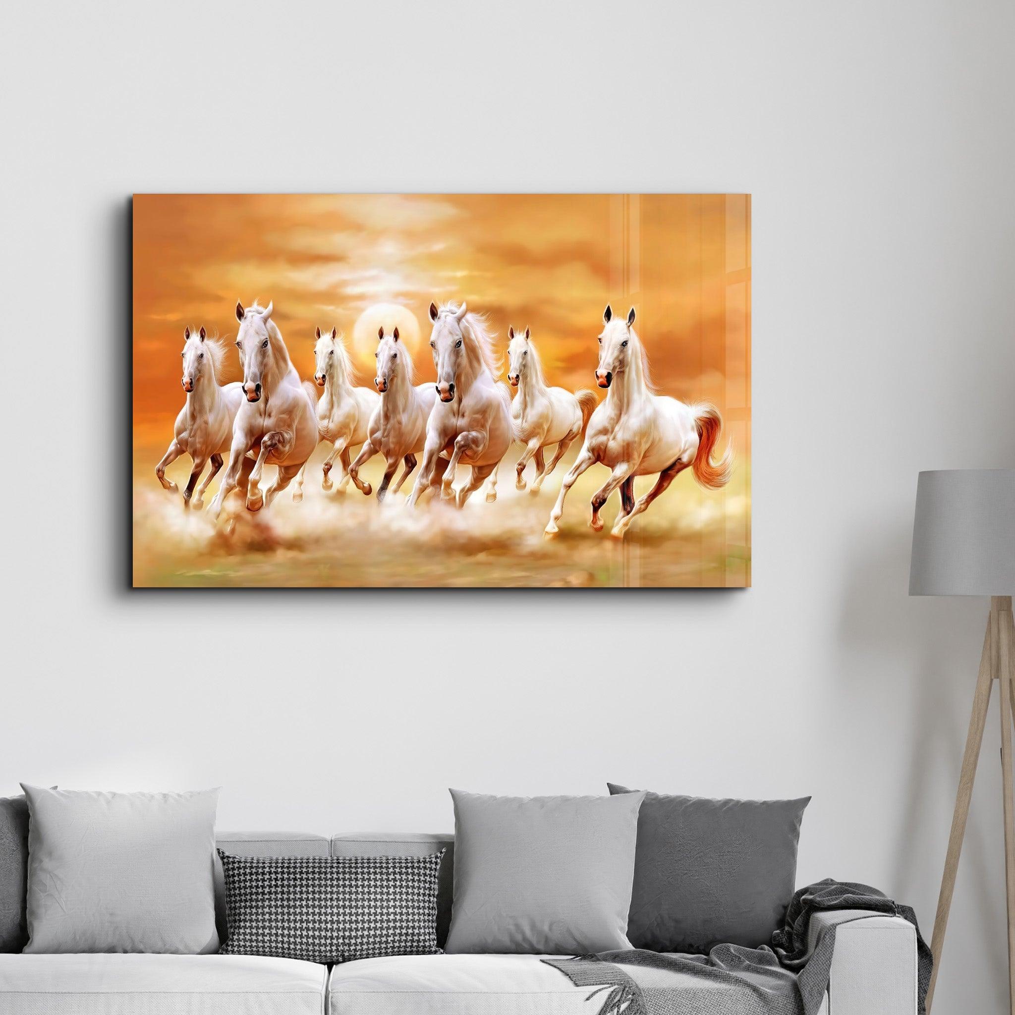 Lucky 7 Running Horses | Glass Wall Art - Artdesigna