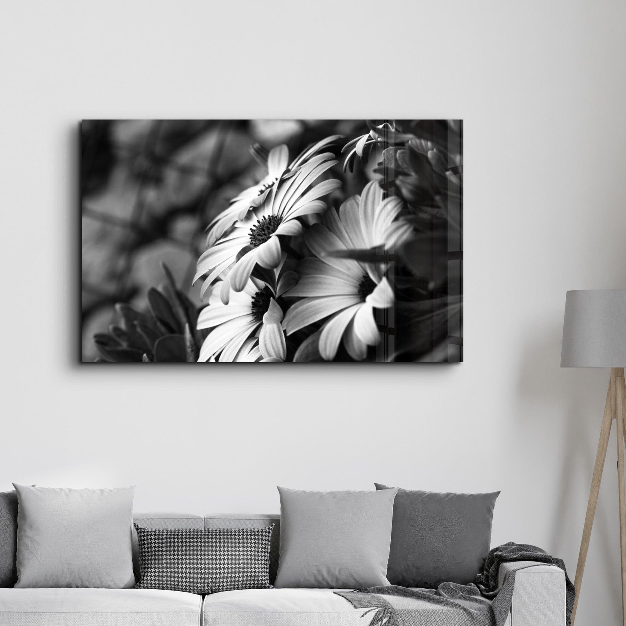 Black - White Flower | Glass Wall Art - Artdesigna