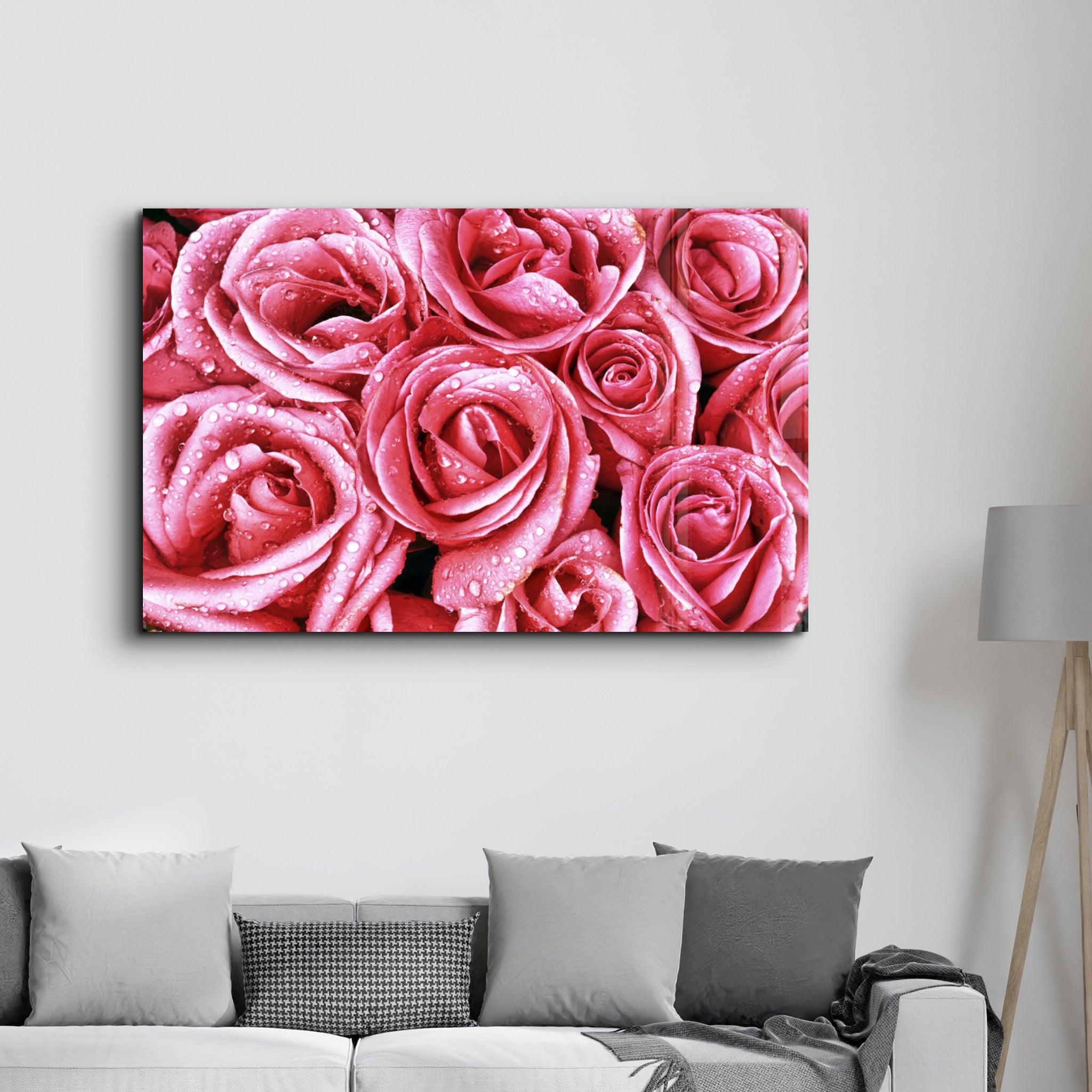 Pink Rose | Glass Wall Art - Artdesigna