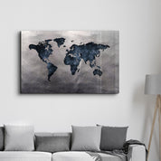 World Map Blue-Silver2 | Glass Wall Art - ArtDesigna Glass Printing Wall Art