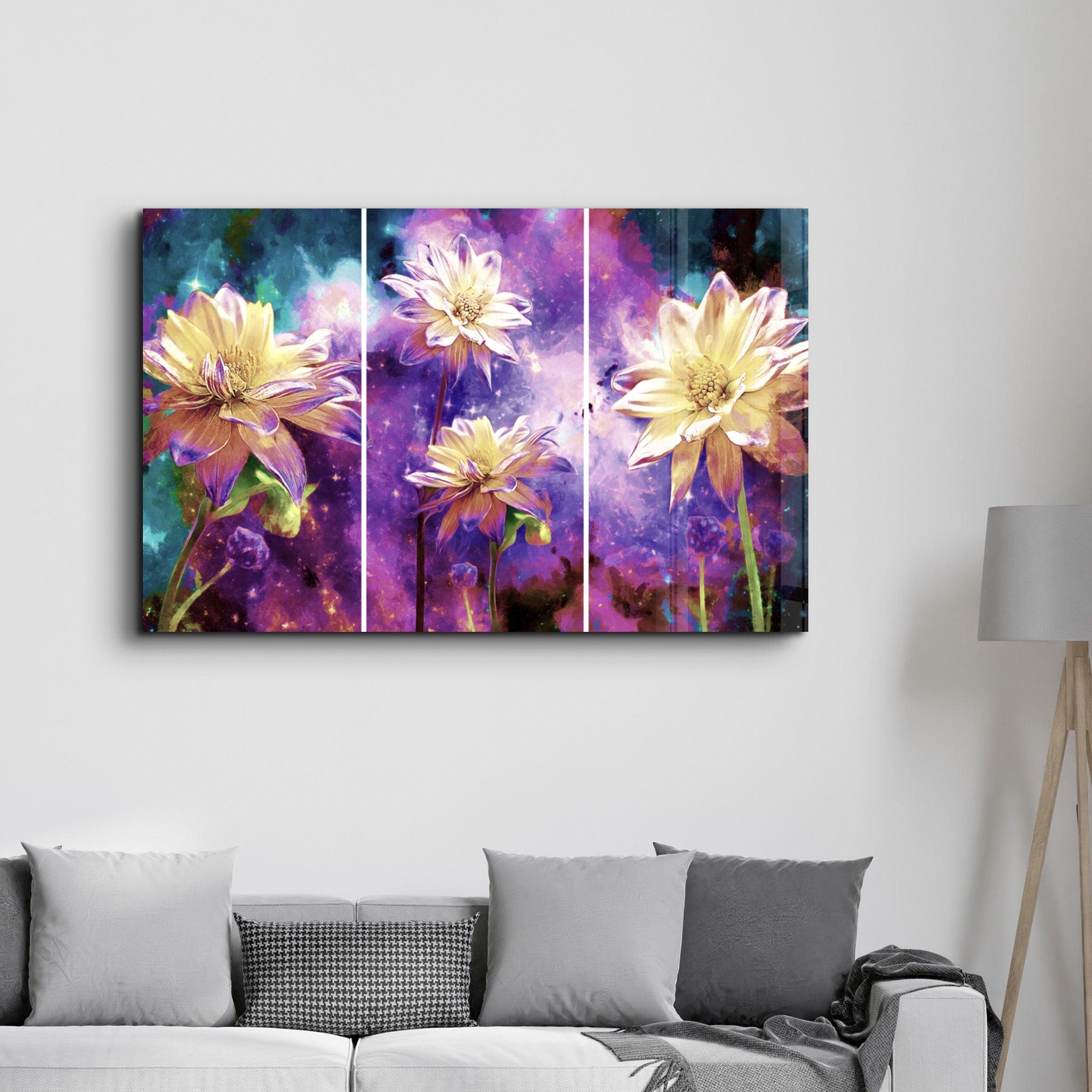 Divided Flowers Purple | Glass Wall Art - ArtDesigna Glass Printing Wall Art