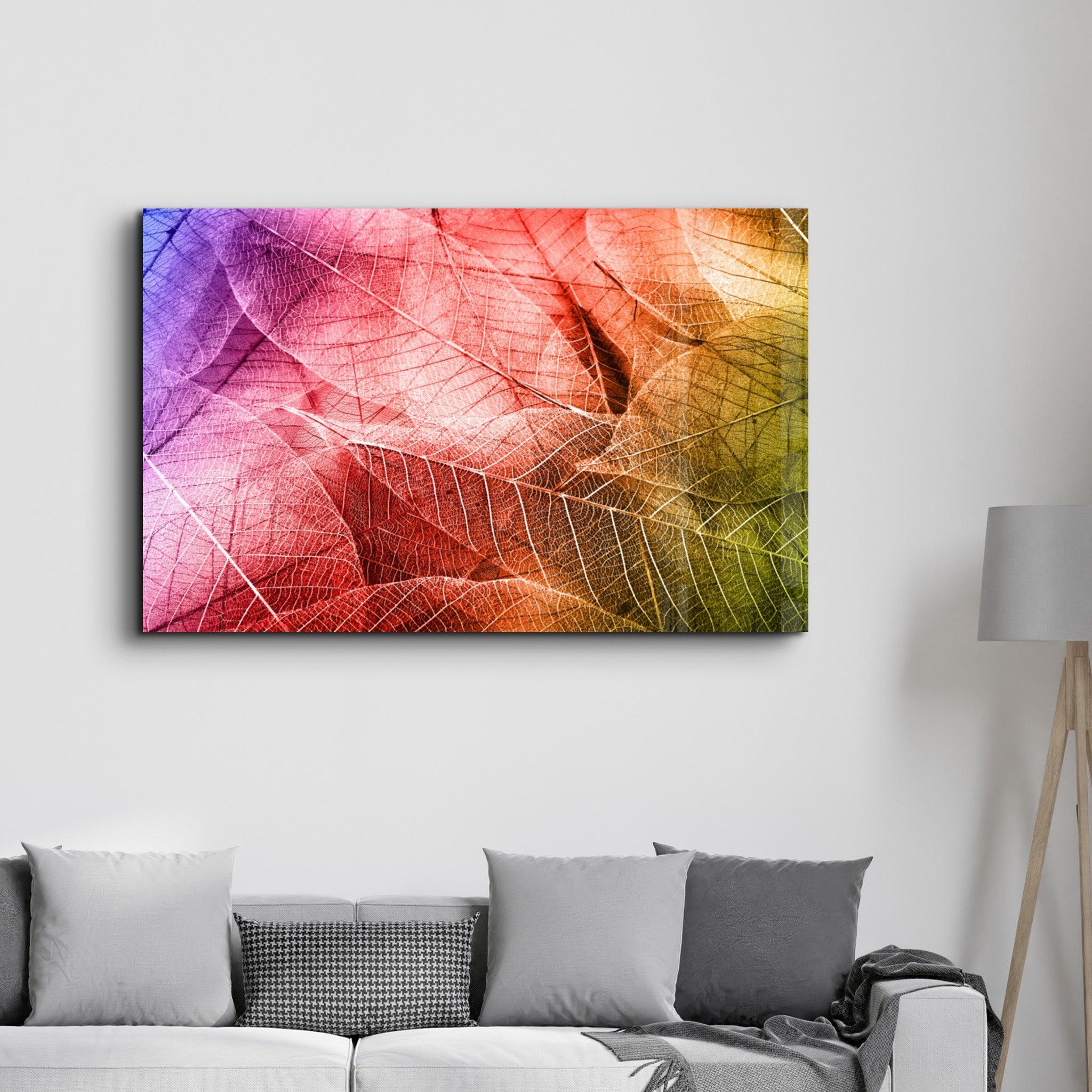 Rainbow Leaves | Glass Wall Art - ArtDesigna Glass Printing Wall Art
