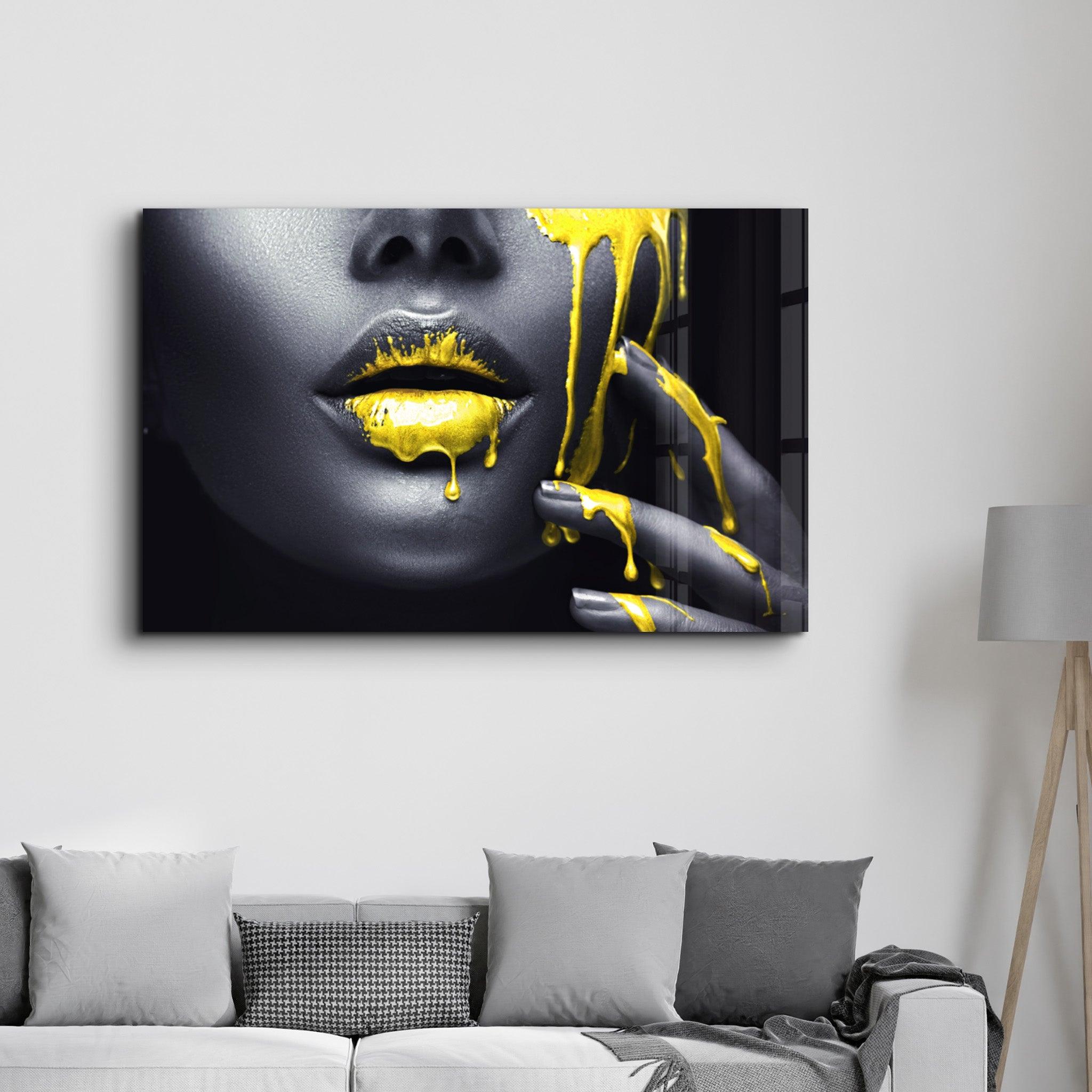 Yellow Lips V2 | Glass Wall Art - ArtDesigna Glass Printing Wall Art