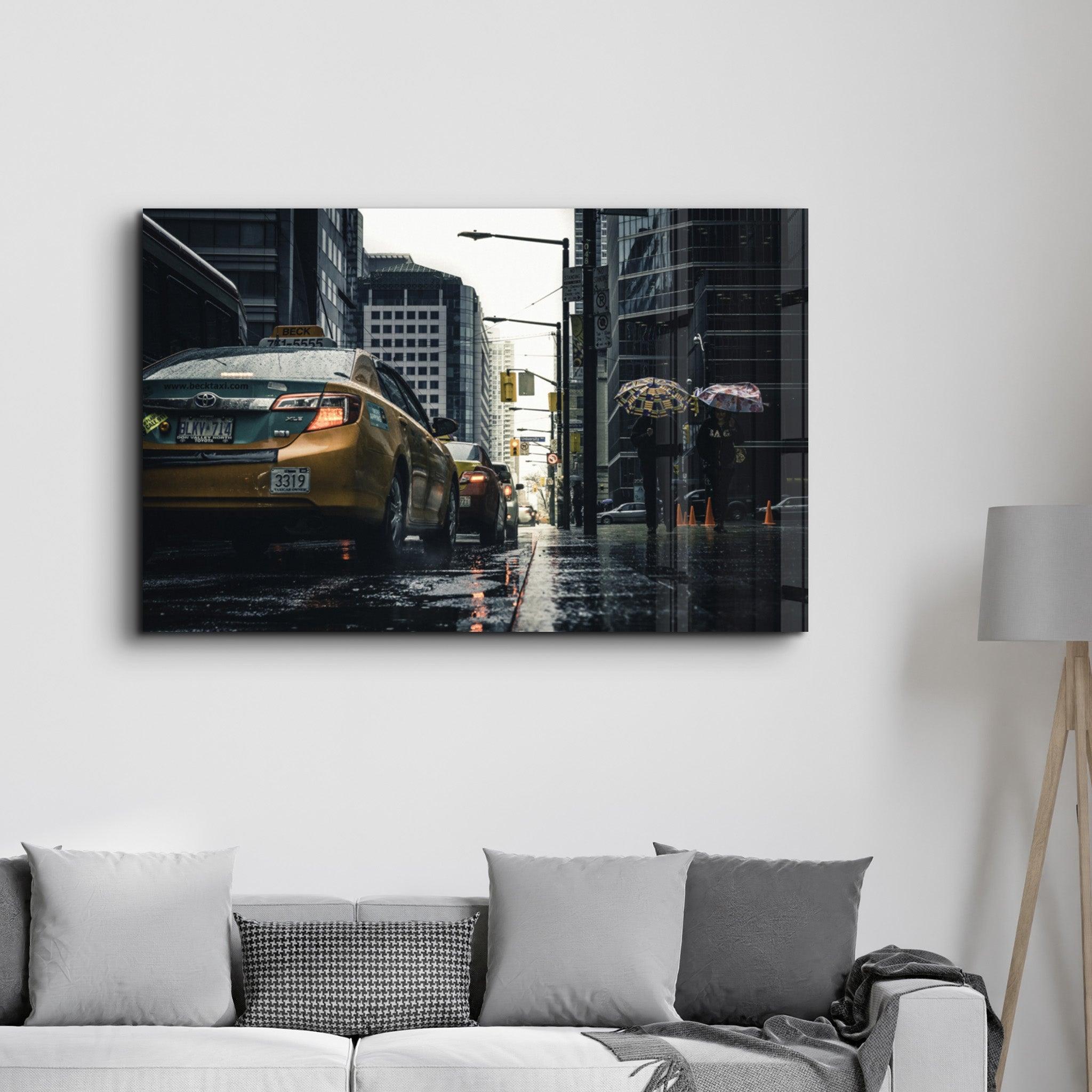 Rainy City | Glass Wall Art - Artdesigna