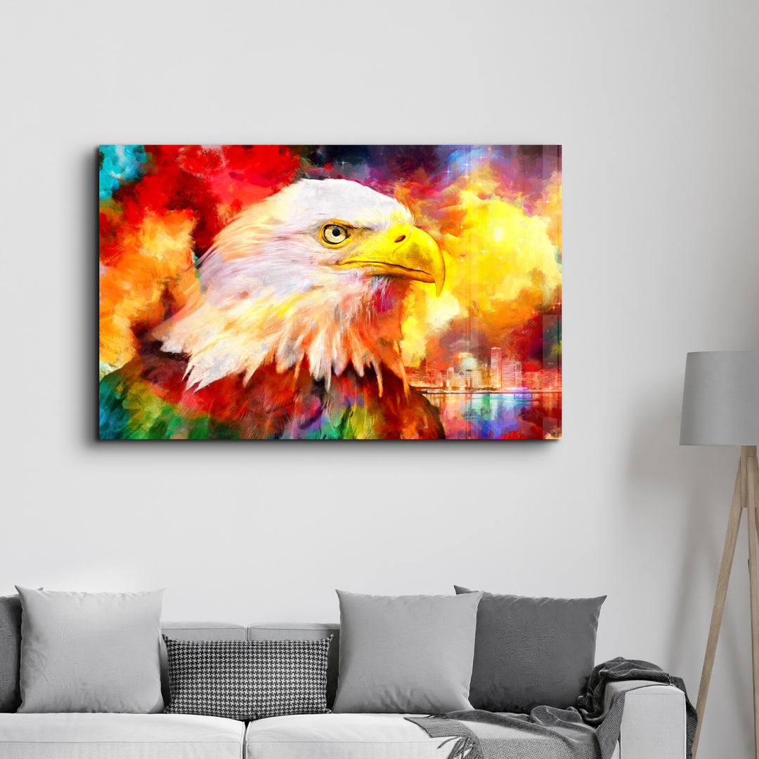 ・"Abstract Colorful Eagle"・Glass Wall Art - ArtDesigna Glass Printing Wall Art