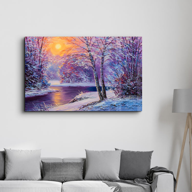 ・"Oil Painting Winter Sunset"・Glass Wall Art - ArtDesigna Glass Printing Wall Art