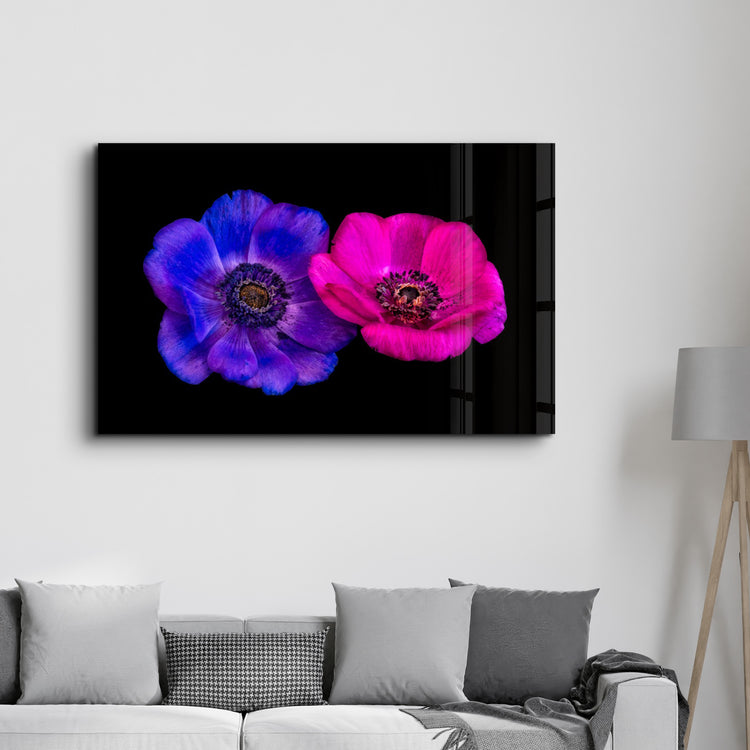 ・"Blue and Pink Flowers"・Glass Wall Art - ArtDesigna Glass Printing Wall Art