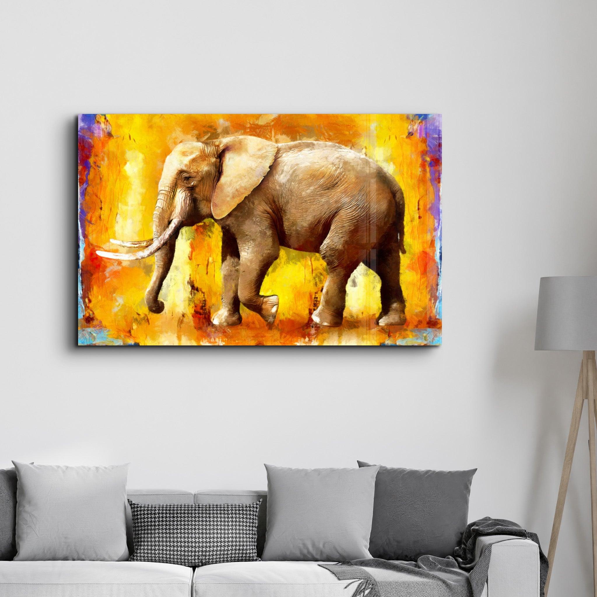 Elephant Yellow | Glass Wall Art - Artdesigna