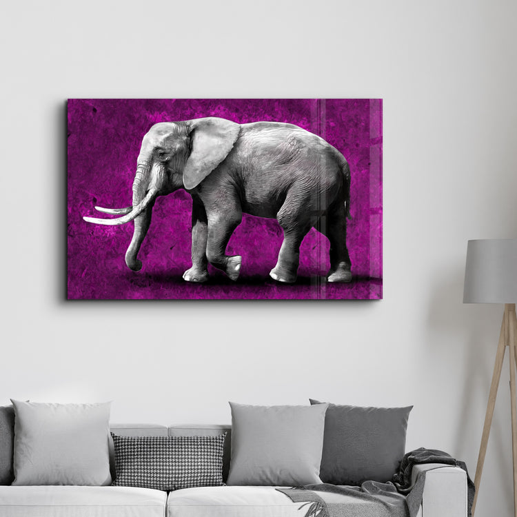 ・"Elephant Purple"・Glass Wall Art - ArtDesigna Glass Printing Wall Art