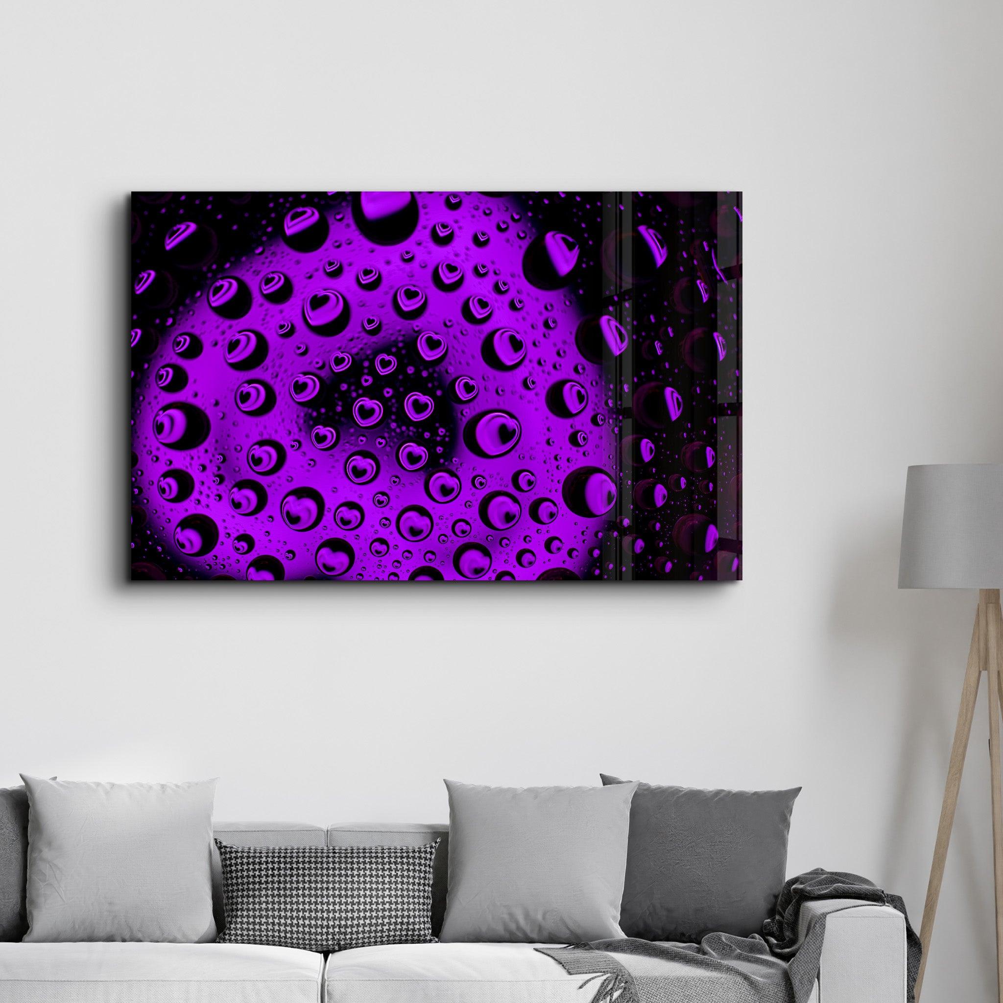 Water Drops - Purple Heart | Glass Wall Art - ArtDesigna Glass Printing Wall Art
