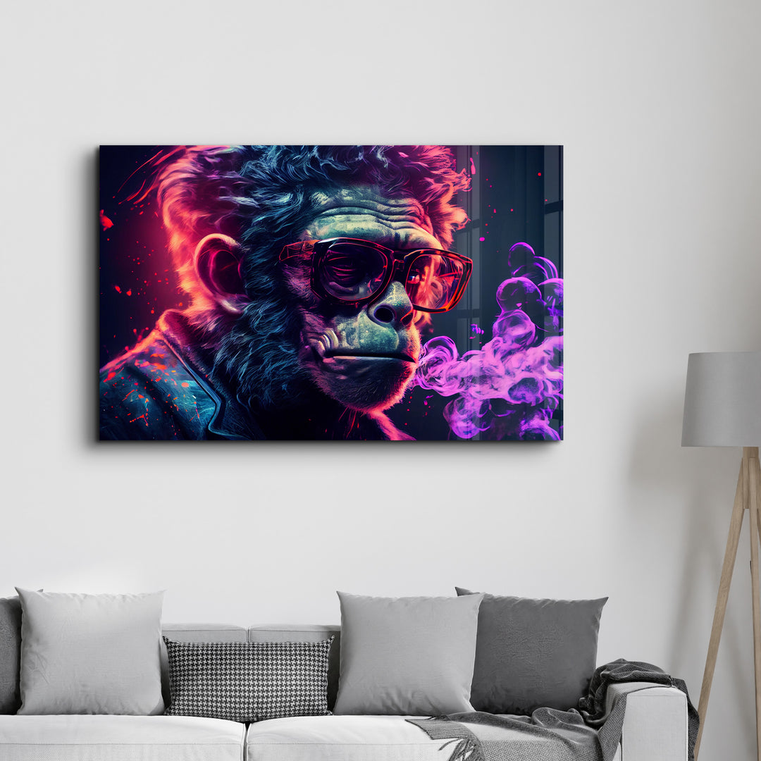 ・"Mr. Monkey - Cyberpunk"・Designer's Collection Glass Wall Art - ArtDesigna Glass Printing Wall Art