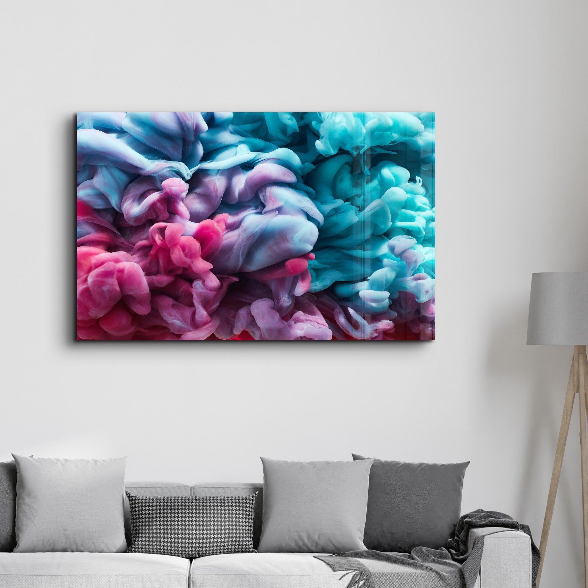 Pink and Blue Smokes | Glass Wall Art - ArtDesigna Glass Printing Wall Art