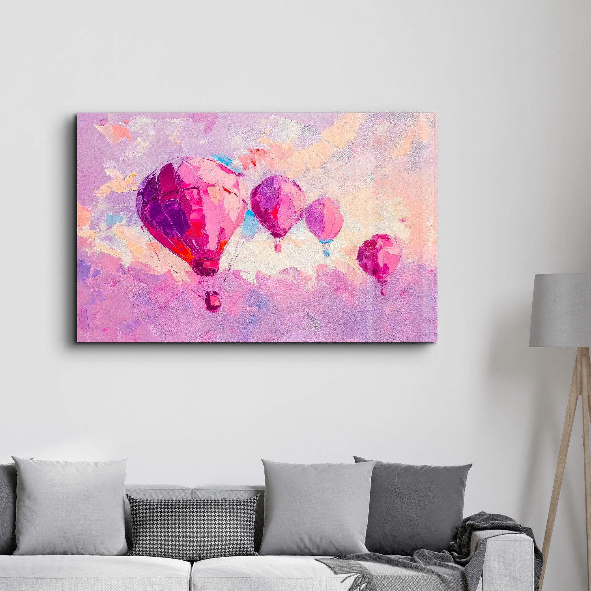 Pink Baloons Oil Painting - Glass Wall Art