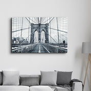 Brooklyn Bridge Retro Gray | Glass Wall Art - ArtDesigna Glass Printing Wall Art