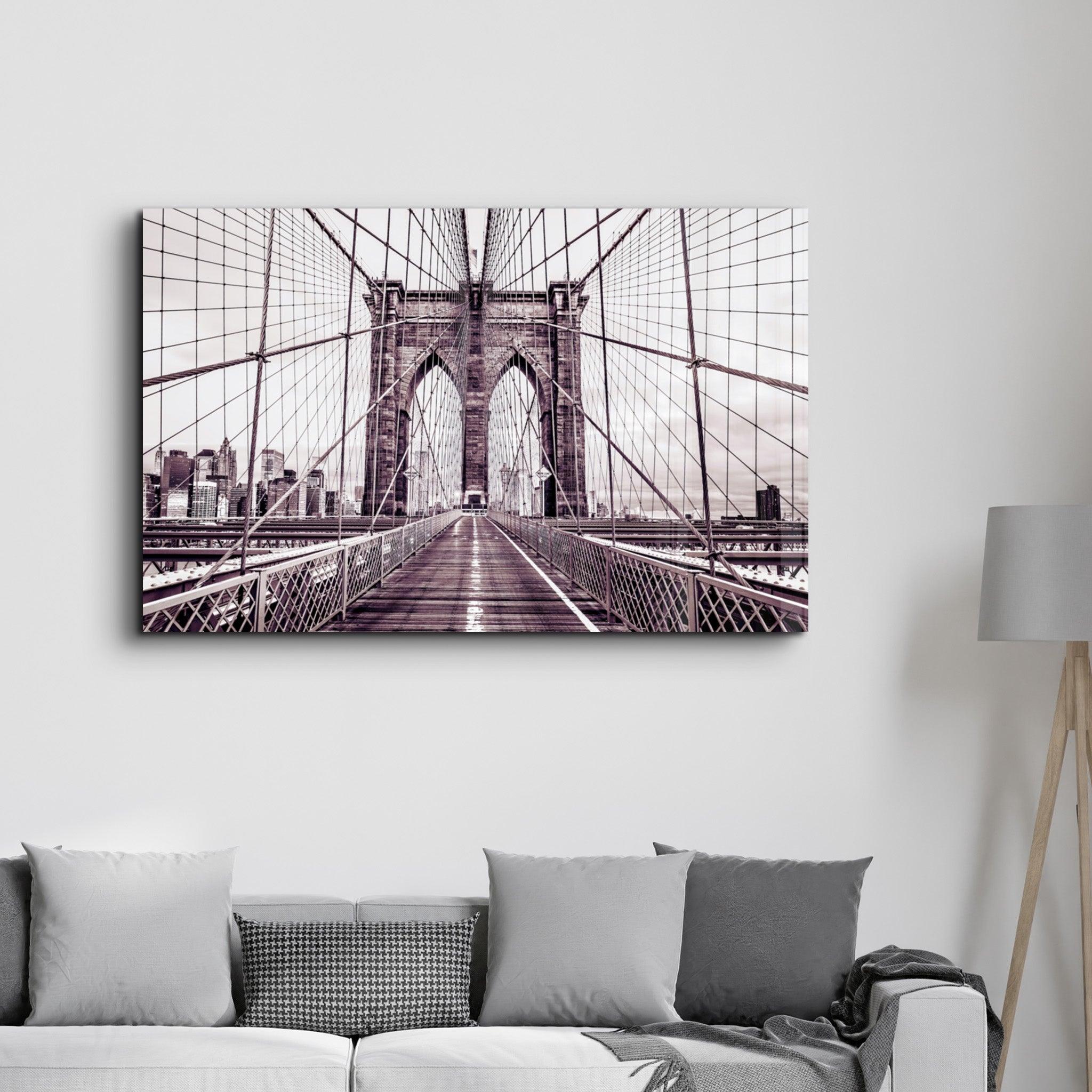 Brooklyn Bridge Retro Bronze | Glass Wall Art - ArtDesigna Glass Printing Wall Art