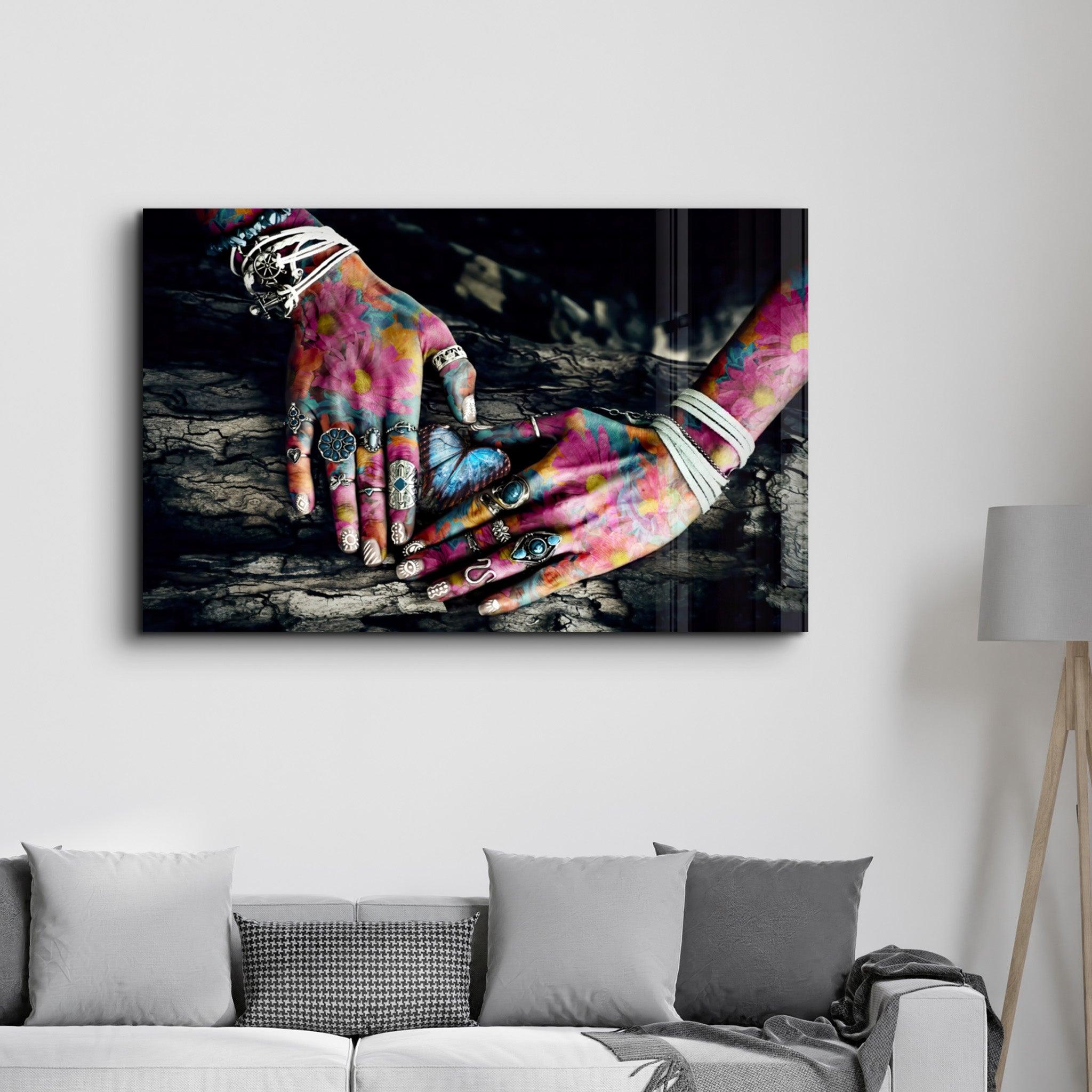 Spiritual Hands | Glass Wall Art - Artdesigna