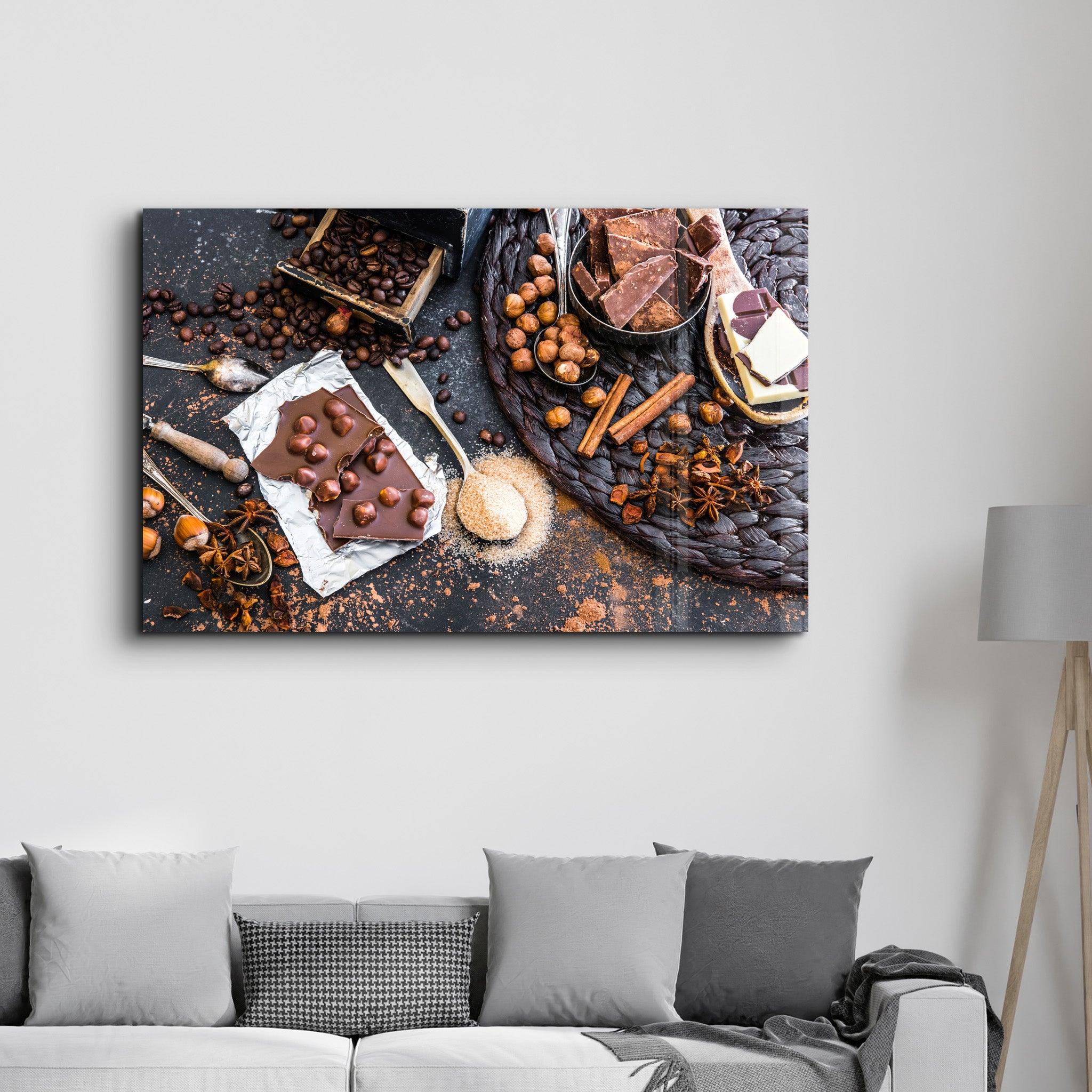 Coffee Beans And Chocolates | Glass Wall Art - ArtDesigna Glass Printing Wall Art