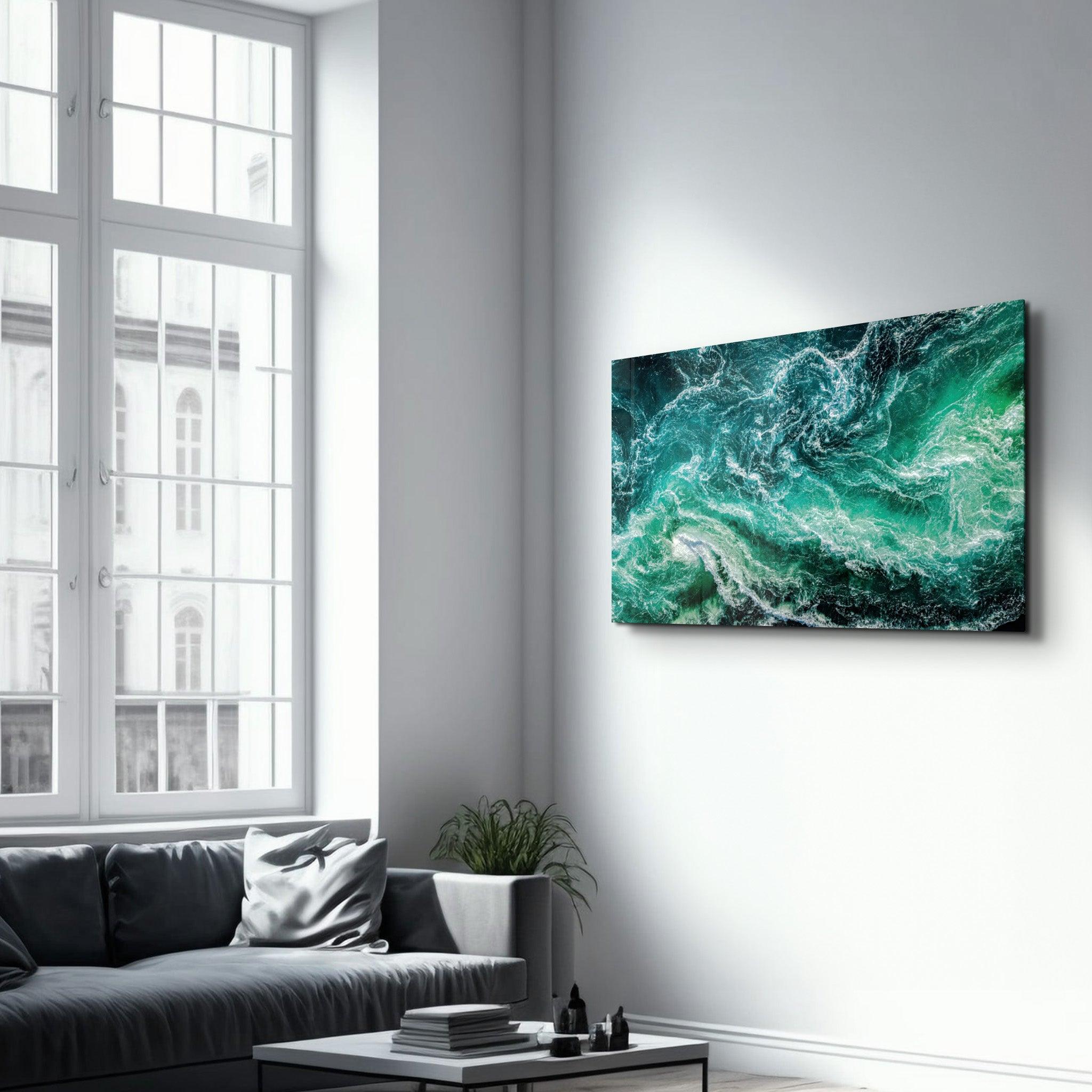 Green Waves | Glass Wall Art - ArtDesigna Glass Printing Wall Art