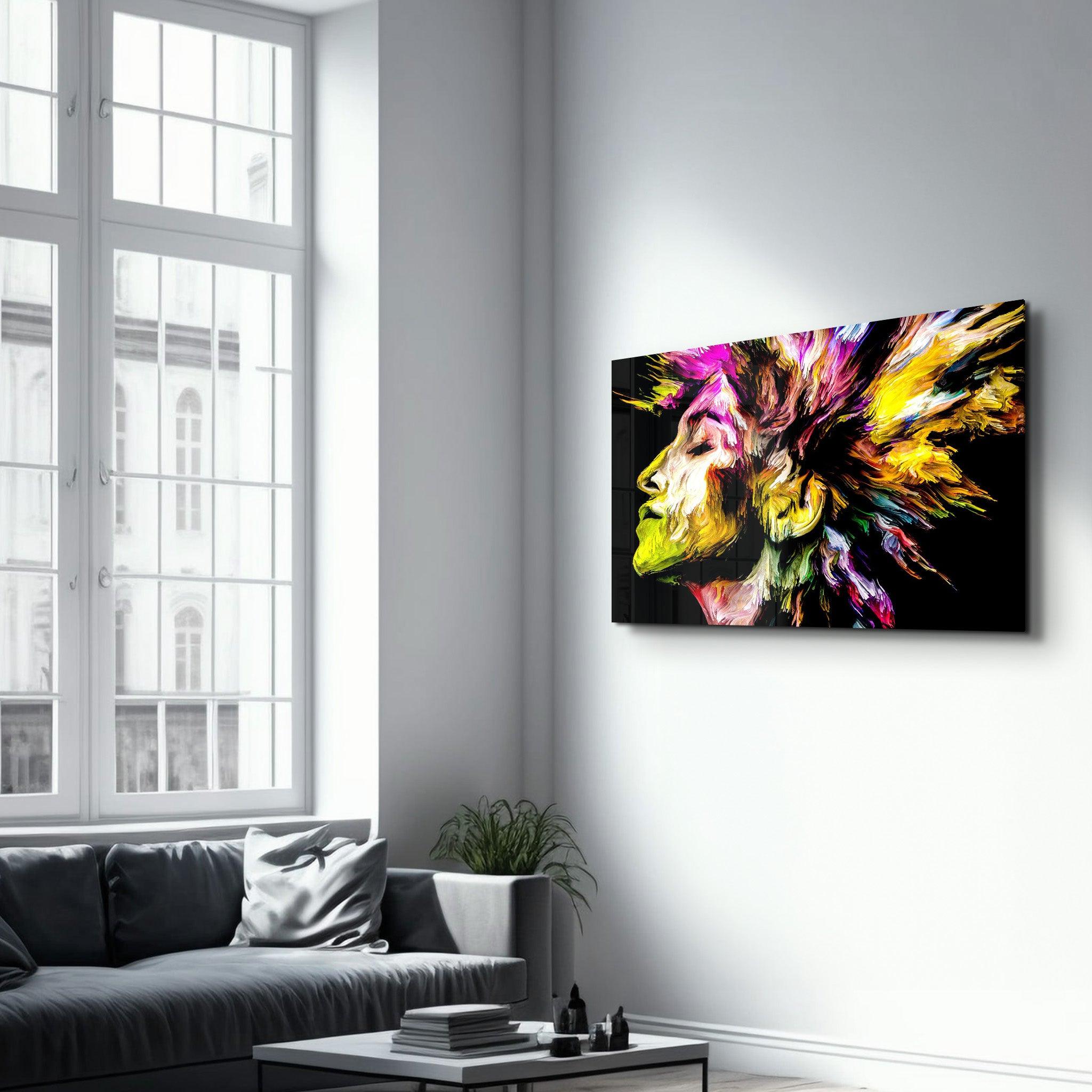 Abstract Colorful Woman Portrait V2 | Glass Wall Art - ArtDesigna Glass Printing Wall Art