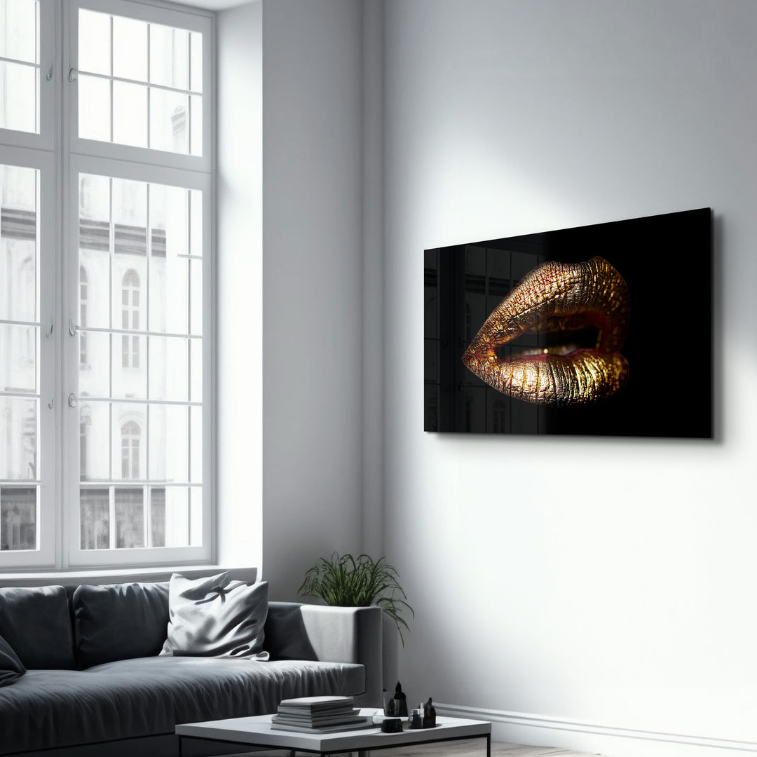 ・"Golden Lips"・Glass Wall Art - ArtDesigna Glass Printing Wall Art