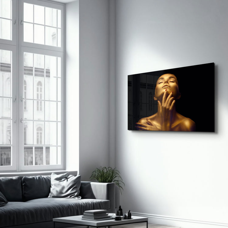 ・"Beauty Woman With Golden Skin"・Glass Wall Art - ArtDesigna Glass Printing Wall Art