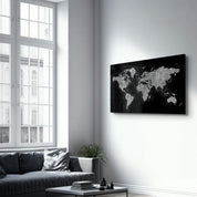 World Map In Silver | Glass Wall Art - ArtDesigna Glass Printing Wall Art