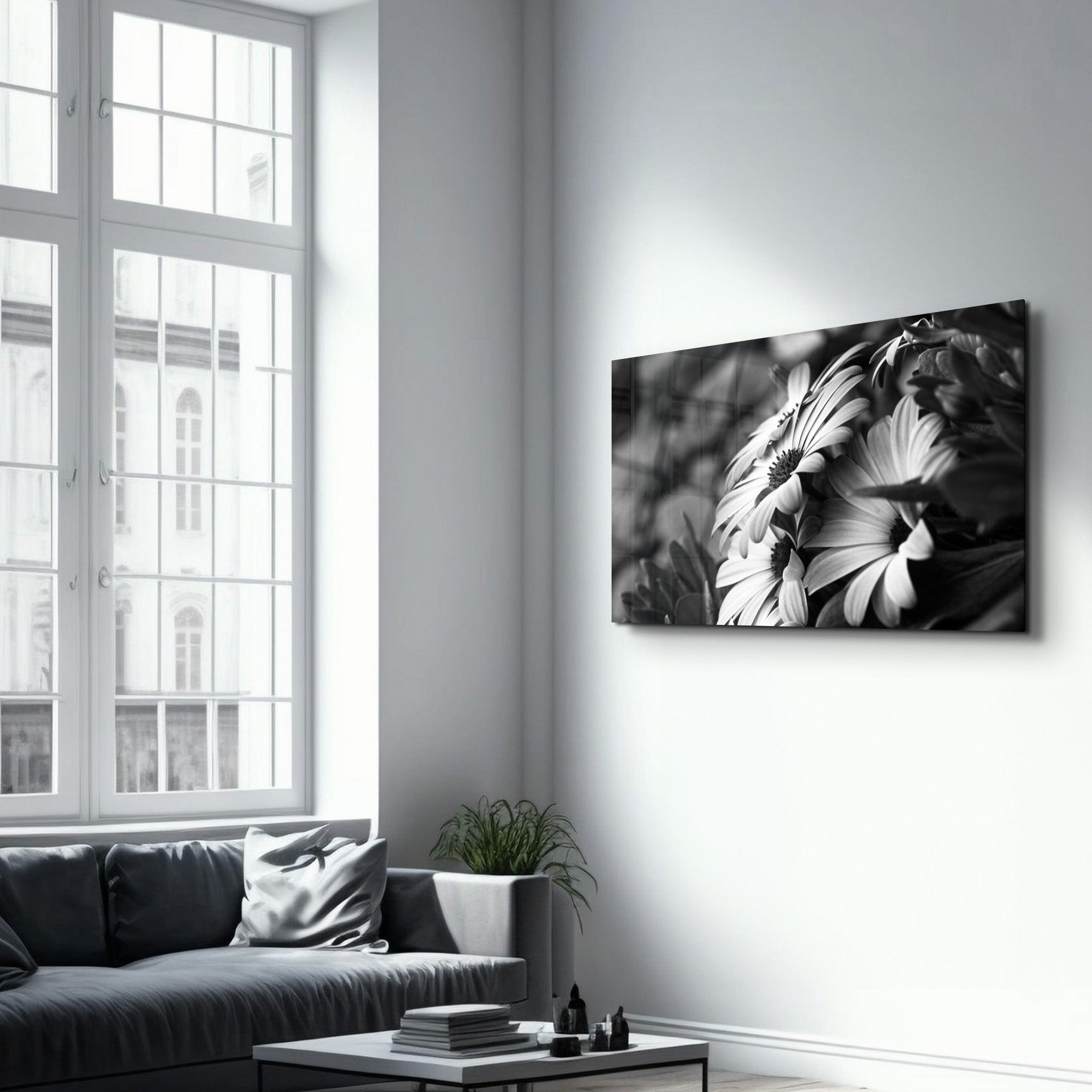 Black - White Flower | Glass Wall Art - ArtDesigna Glass Printing Wall Art