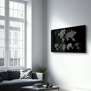 World Map Black-White | Glass Wall Art - ArtDesigna Glass Printing Wall Art