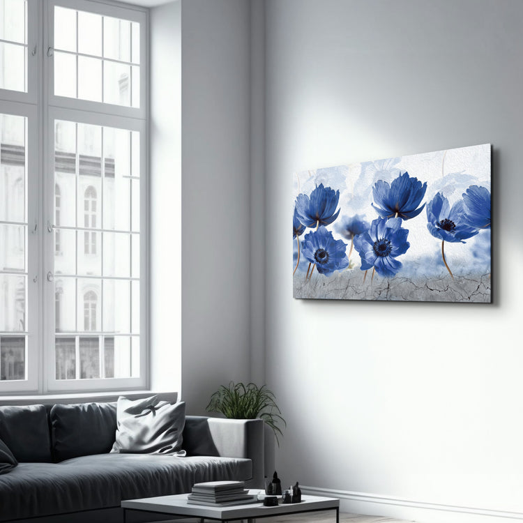 ・"Blue Flowers"・Glass Wall Art - ArtDesigna Glass Printing Wall Art