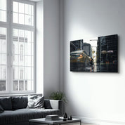 Rainy City | Glass Wall Art - Artdesigna