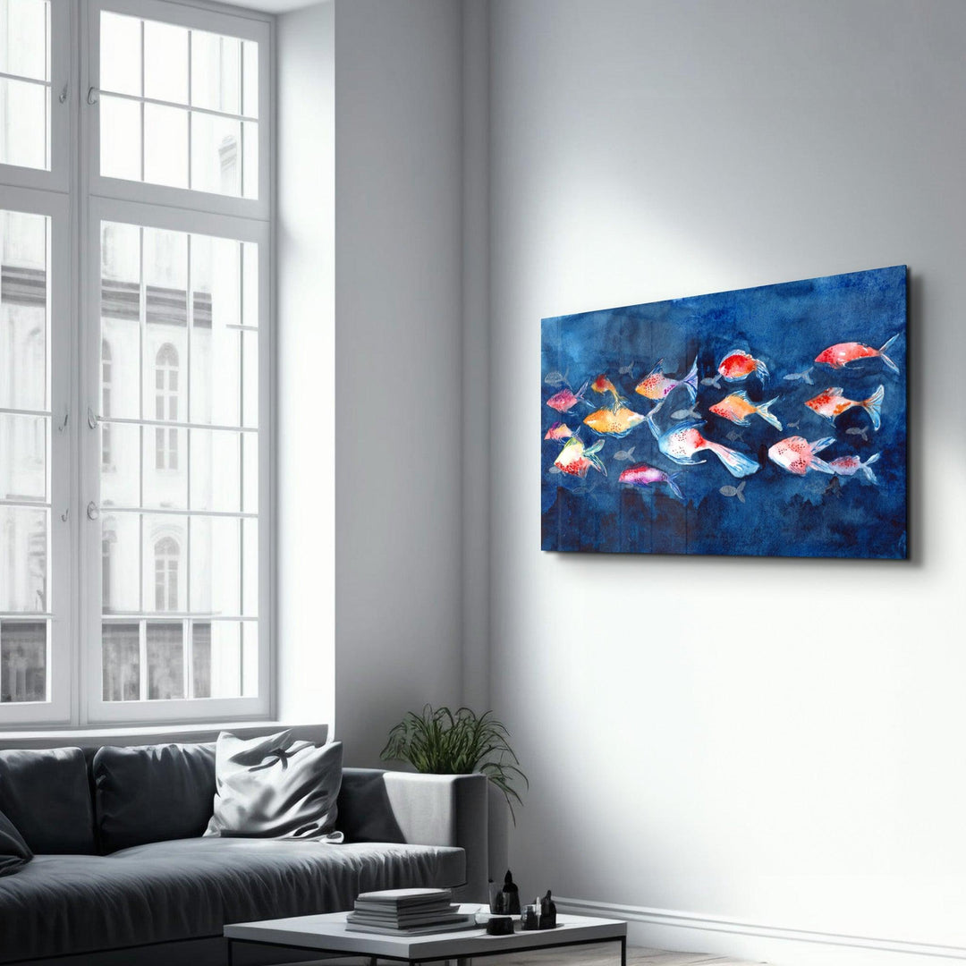 ・"School of Fish"・Glass Wall Art - ArtDesigna Glass Printing Wall Art