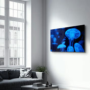 Blue Jellyfish | Glass Wall Art - Artdesigna