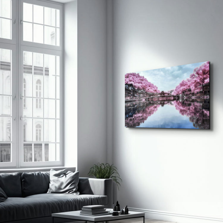 ・"Pink Trees Reflection"・Glass Wall Art - ArtDesigna Glass Printing Wall Art