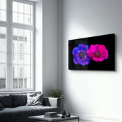 Blue and Pink Flowers | Glass Wall Art - Artdesigna