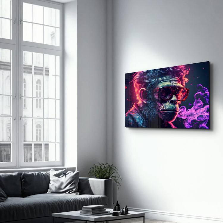 ・"Mr. Monkey - Cyberpunk"・Designer's Collection Glass Wall Art - ArtDesigna Glass Printing Wall Art