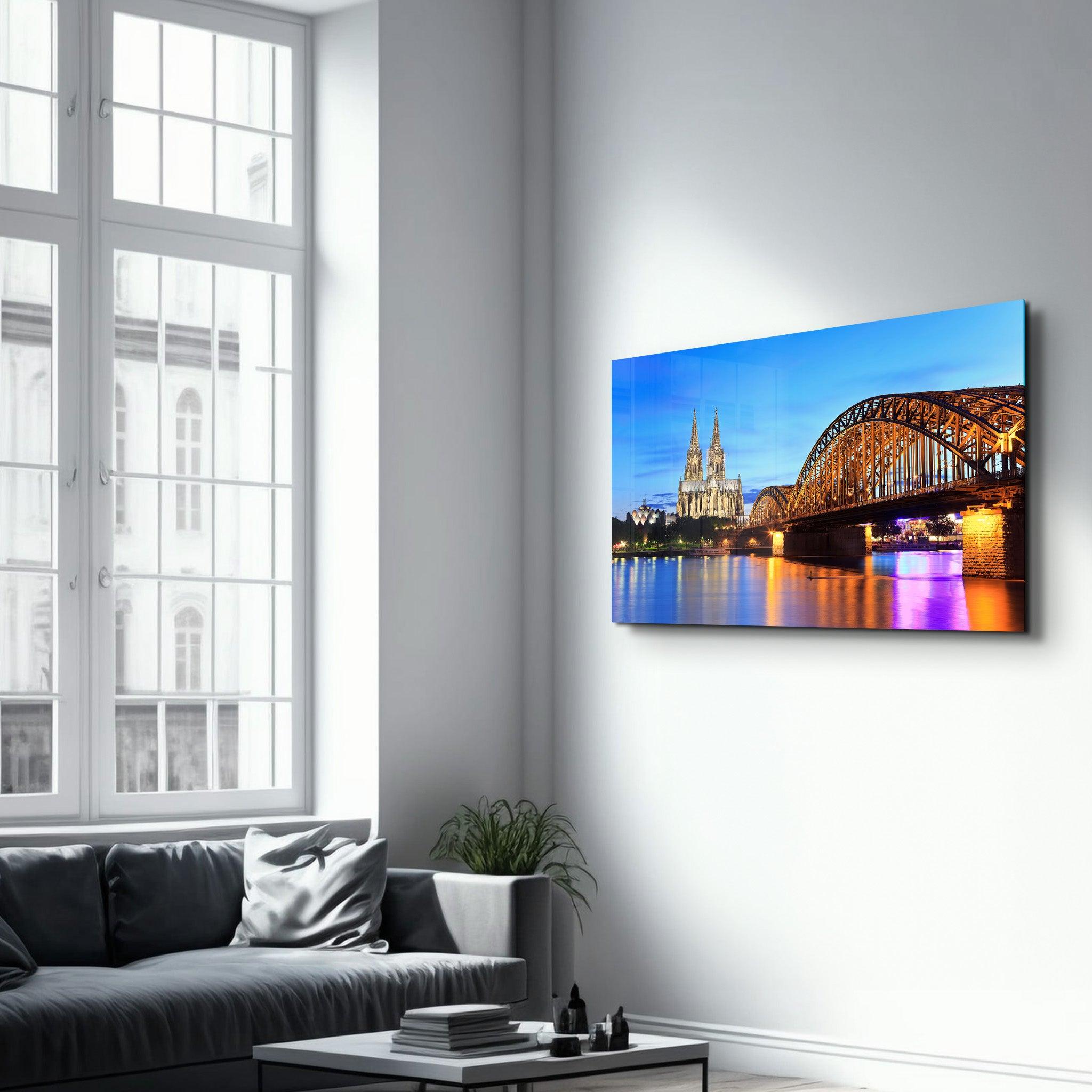 Cologne Dom and city skyline at night, Cologne, Germany | Glass Wall Art - ArtDesigna Glass Printing Wall Art