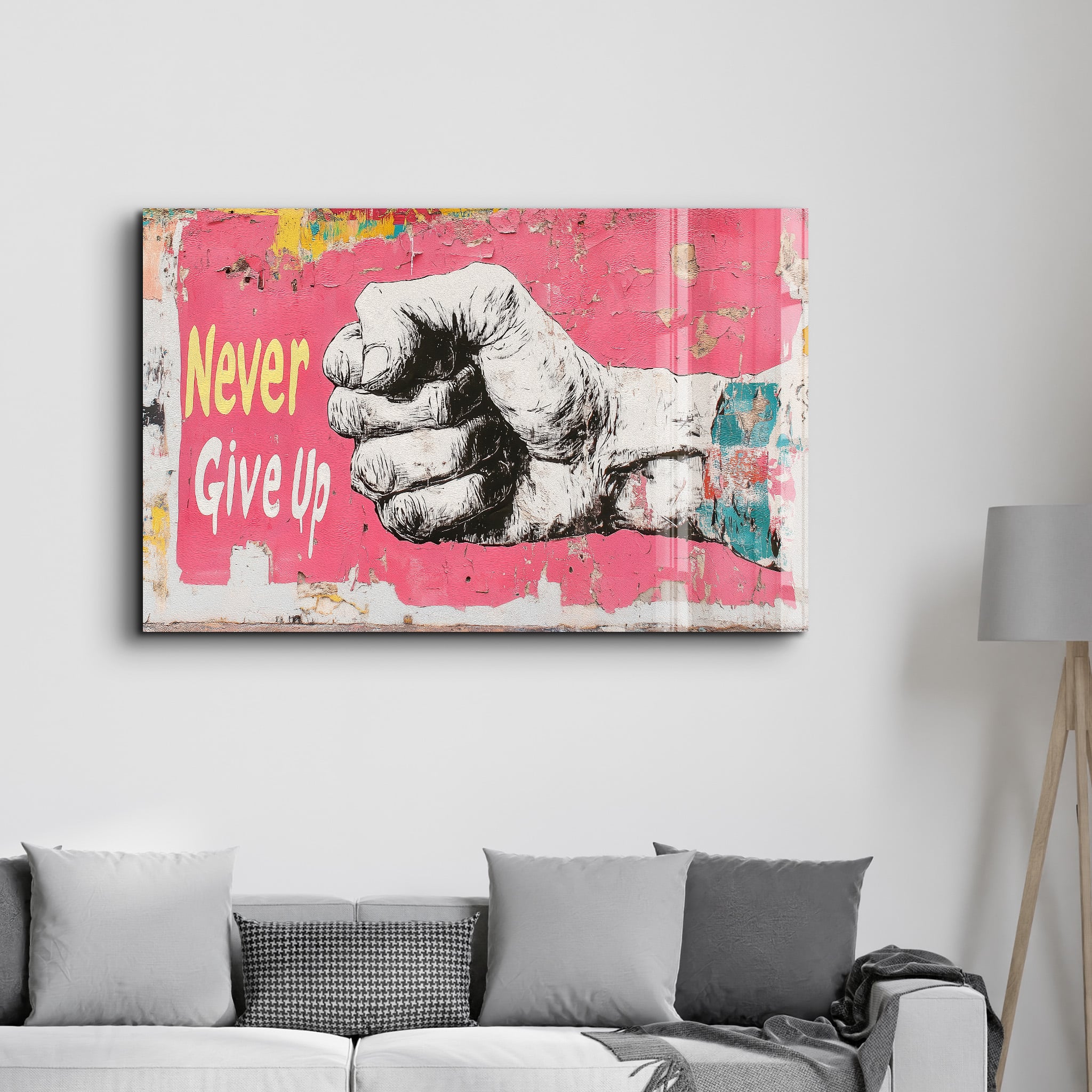 Never Give Up - Glass Wall Art