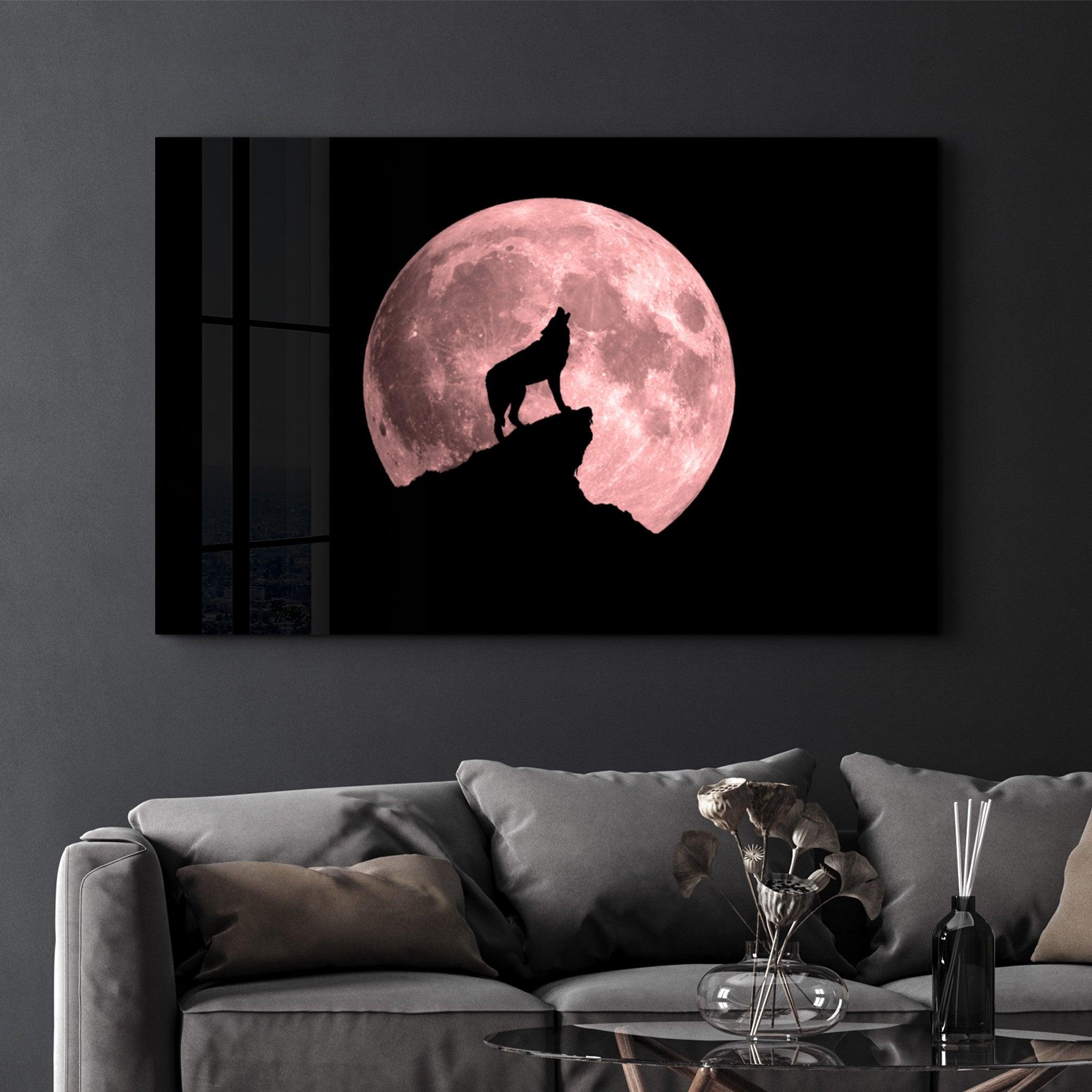 Wolf and Moon | Glass Wall Art - ArtDesigna Glass Printing Wall Art
