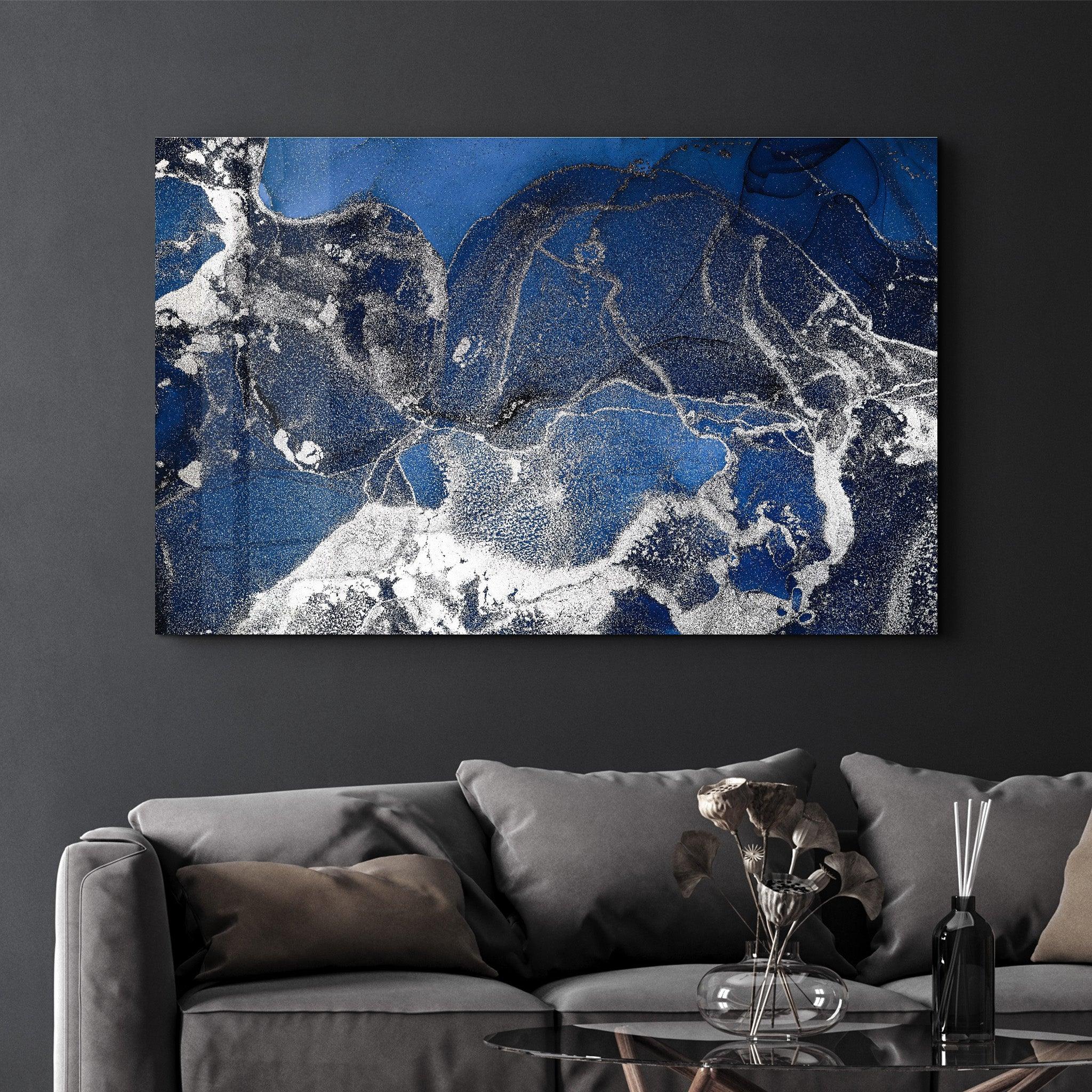 Dark Blue Wave Pattern V4 | Glass Wall Art - ArtDesigna Glass Printing Wall Art